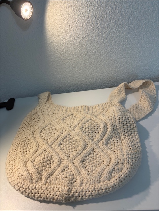Handbags - Cream Cable Knit Shoulder Bag - Handcrafted Women’s Tote